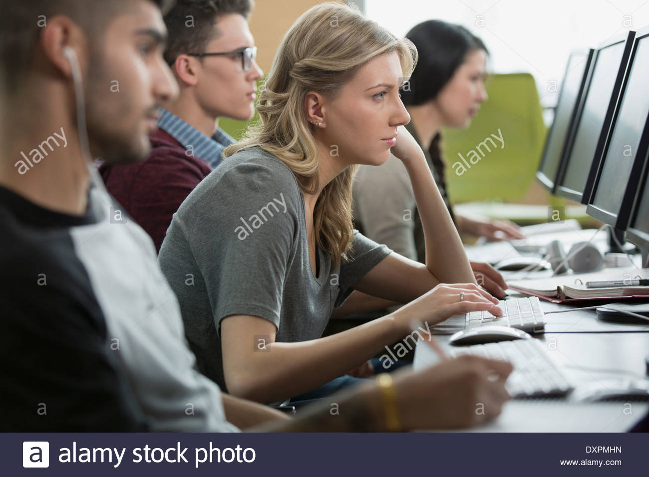 College students at computers in computer lab Stock Photo Alamy