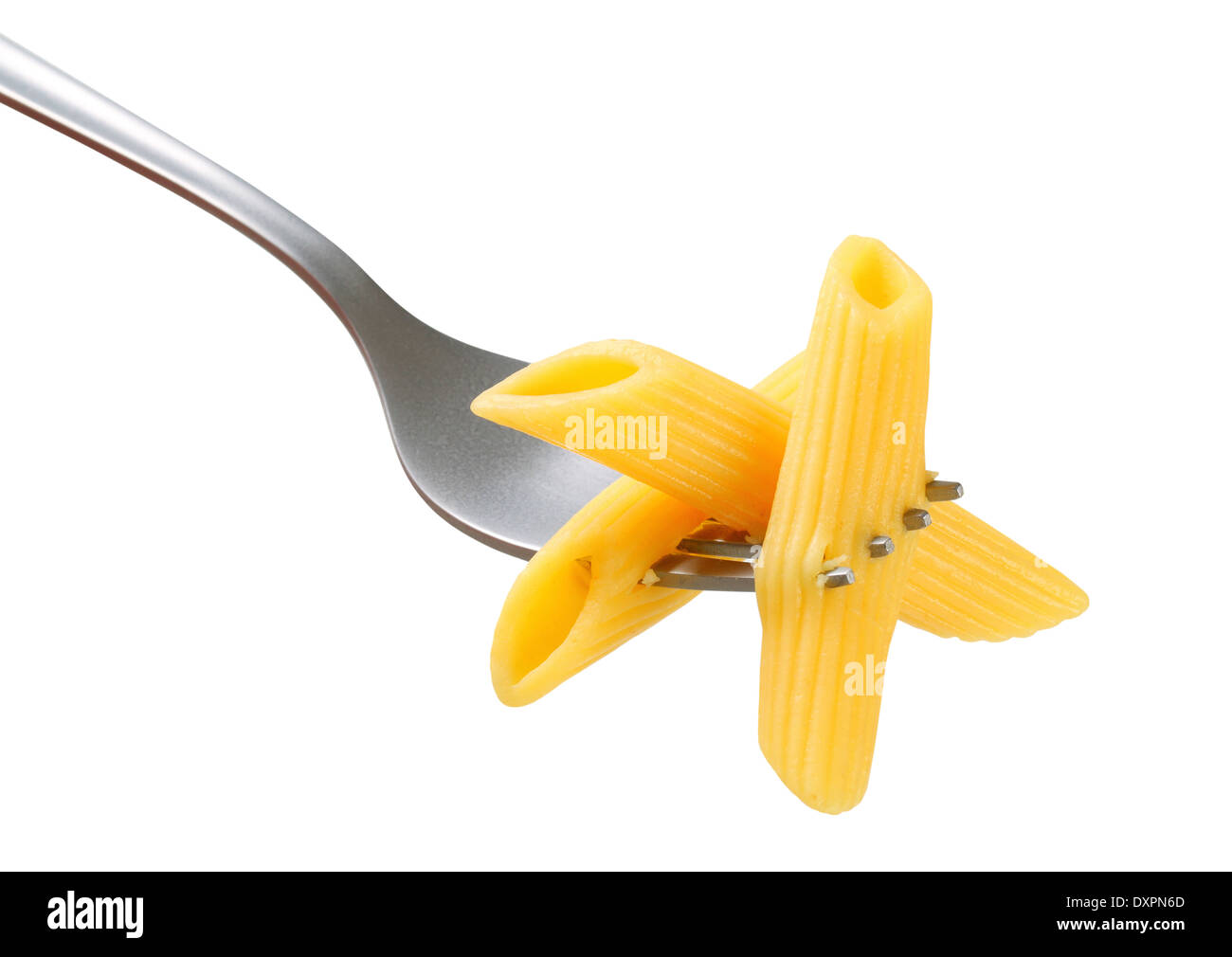 Cooked penne pasta on fork Stock Photo Alamy