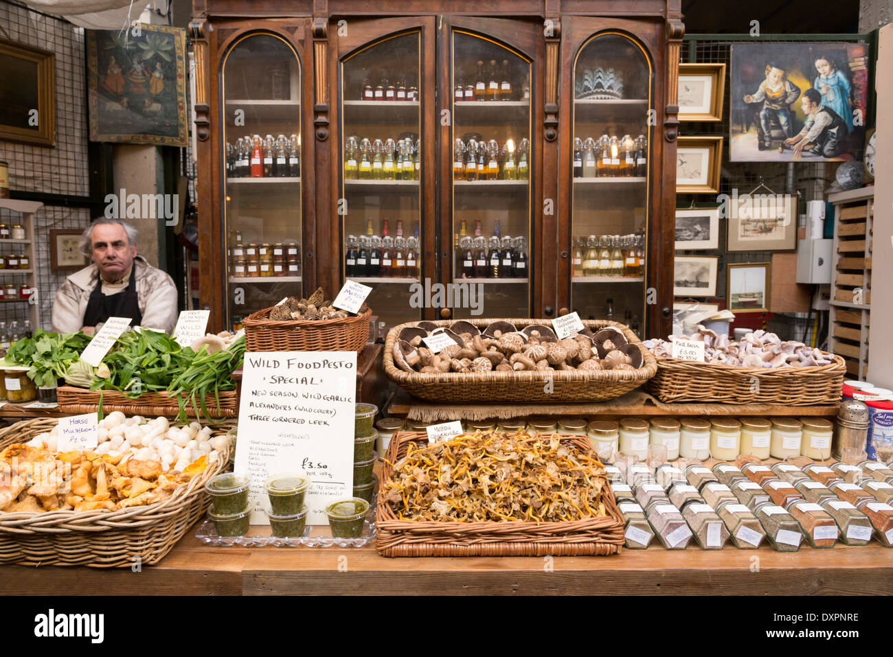 Fine food stall in Borough Market, London, England, UK Stock Photo