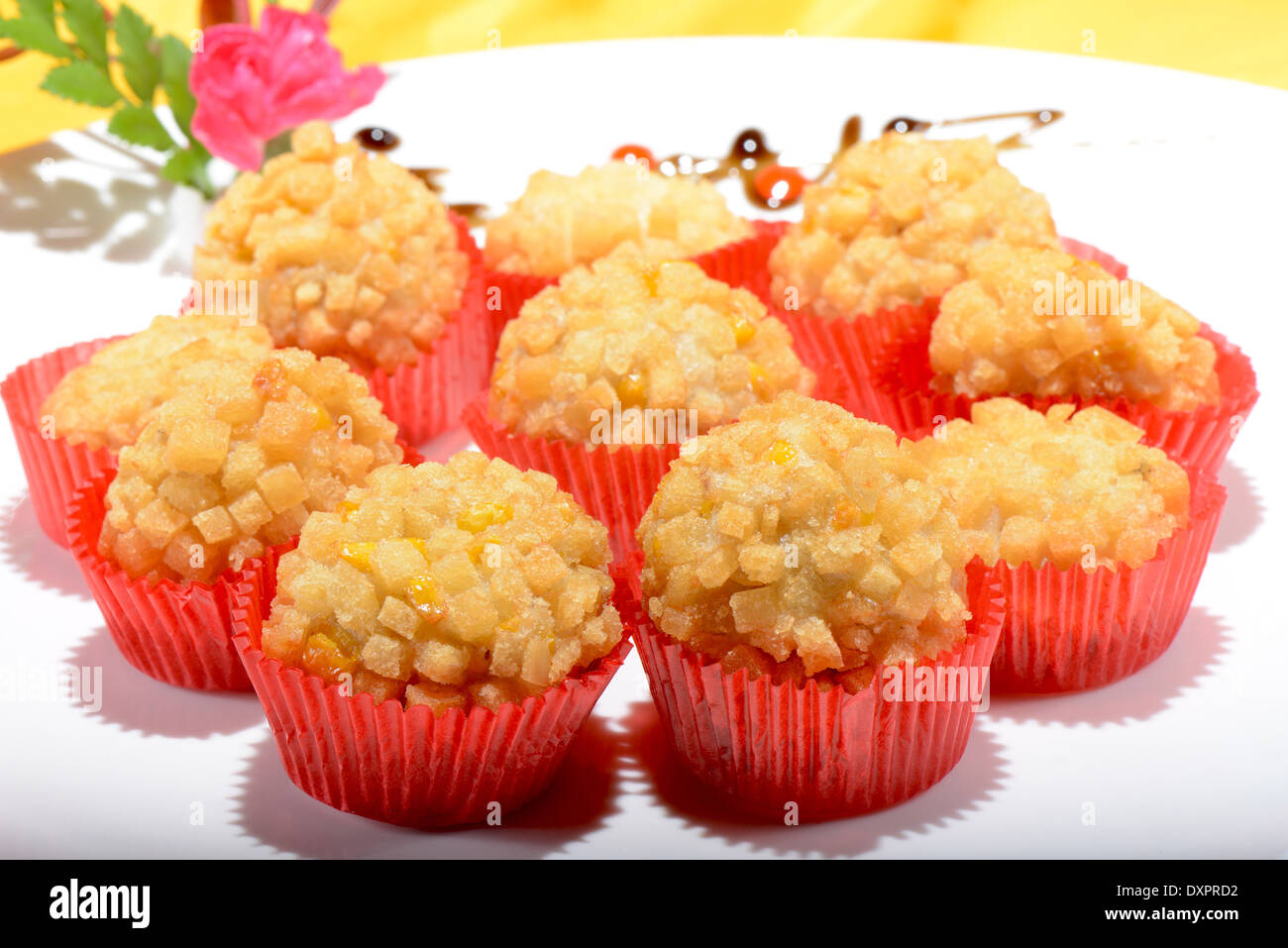Chinese FoodFried Fish Balls on a white plate Stock Photo Alamy