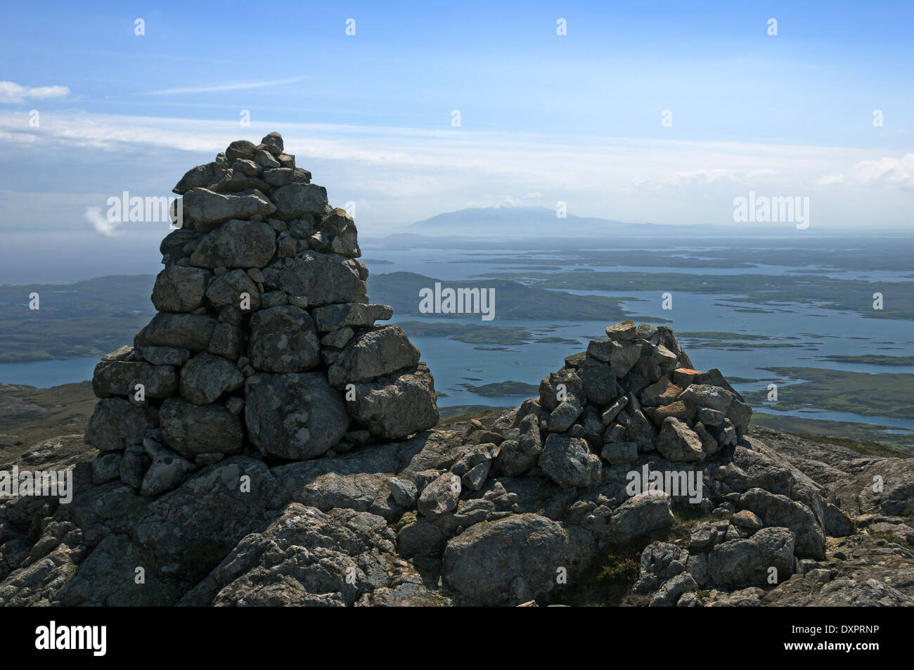The hills of South Uist from the summit of Eaval (Eabhal) 347m, North Uist, Western Isles, Scotland, UK Stock Photo