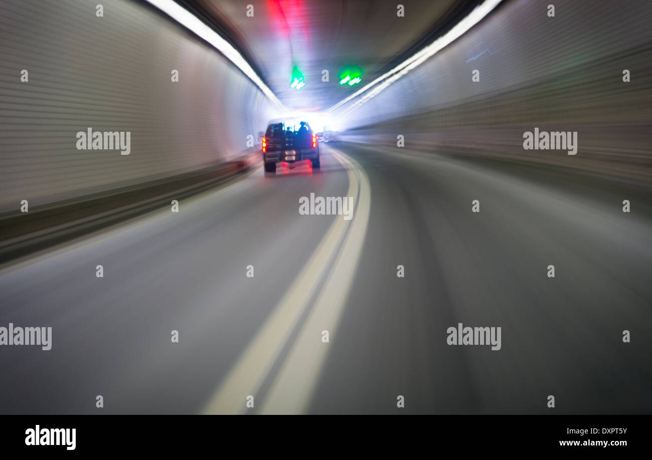 Cars In Traffic Through Tunnel With Motion Blur Stock Photo