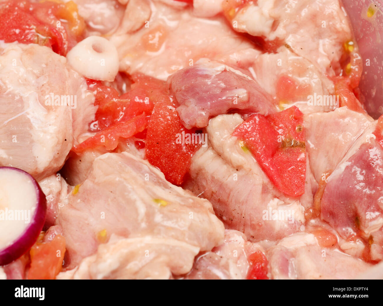 fresh raw meat for kebab in marinade Stock Photo