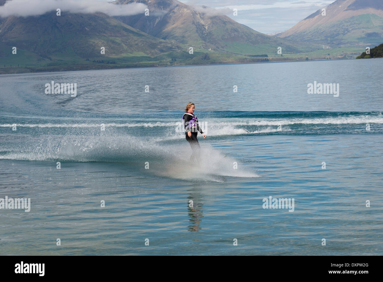 water ski training in Lake Wakatipu Stock Photo