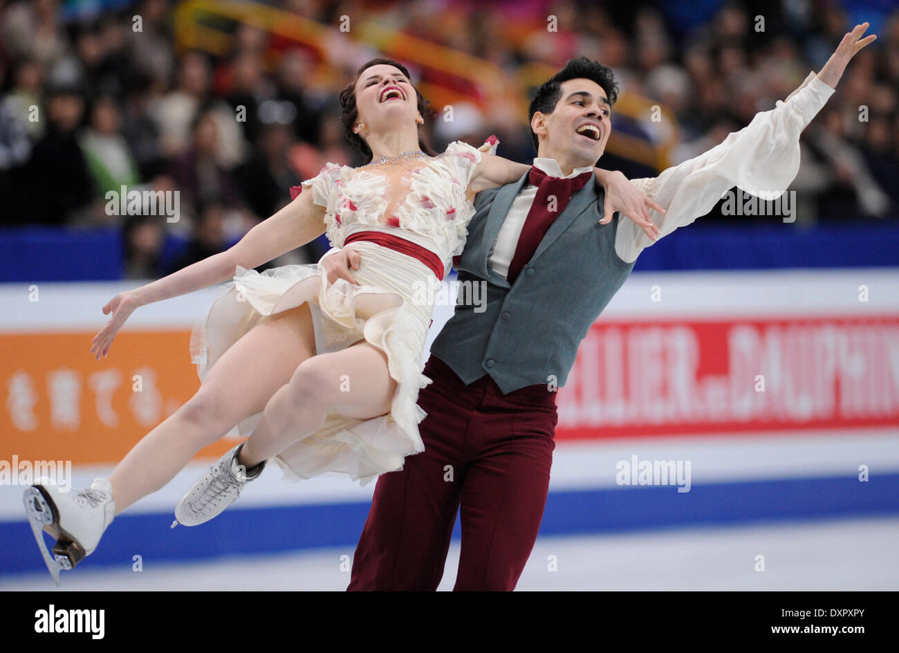 Saitama, Japan. 29th Mar, 2014. Anna Cappellini (L) and Luca Lanotte of  Italy perform during the ice dance free dance competition at the  International Skating Union's (ISU) World Figure Skating Championships in