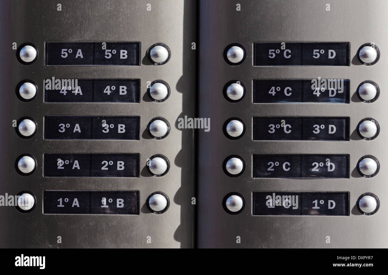 modern metallic doorbell with numbers Stock Photo