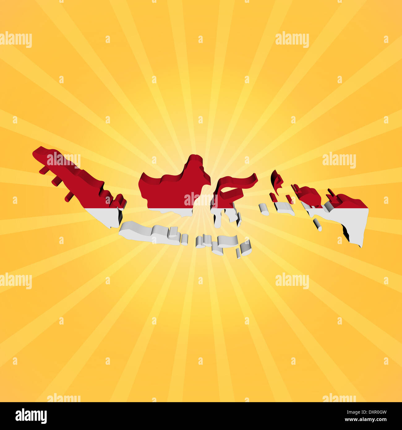 Indonesia map flag on sunburst illustration Stock Photo