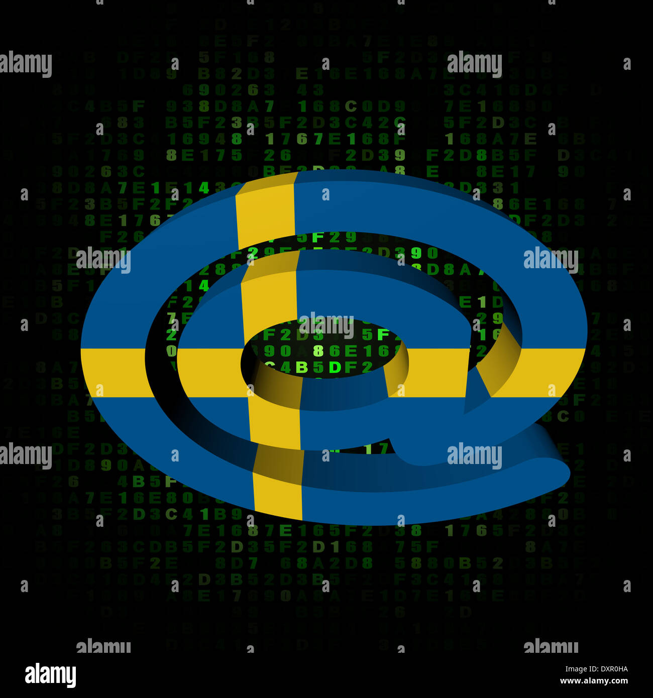email address AT symbol with Swedish flag on hex illustration Stock