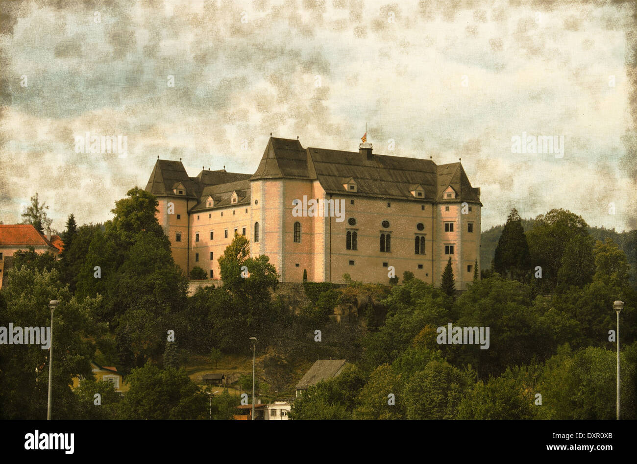 Vintage image of Greinburg Castle in Grein, Austria Stock Photo