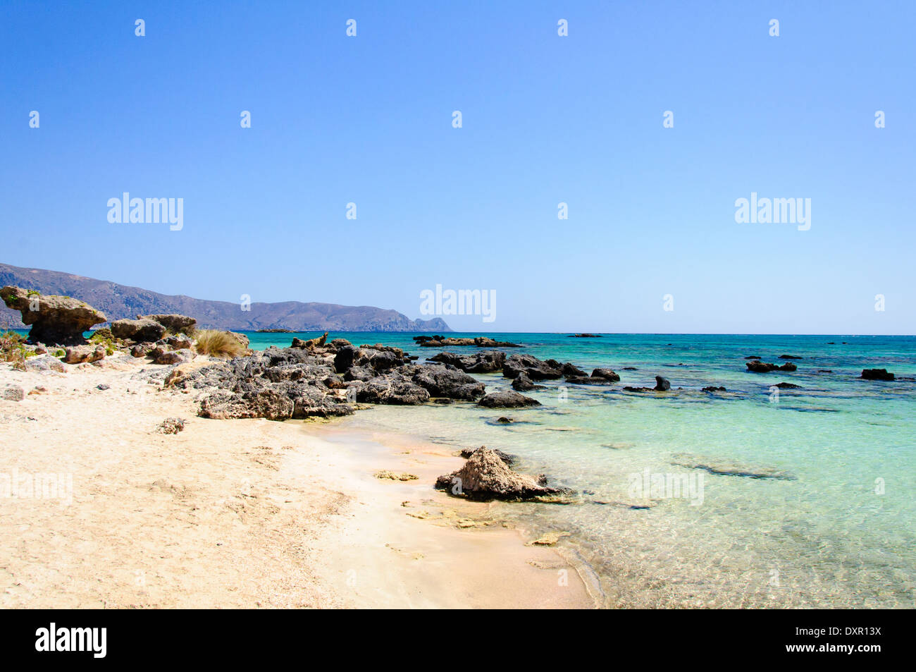 Elafonisi or Elafonissi, 'deer island' in Greek, one of the amazing beaches of Crete Stock Photo
