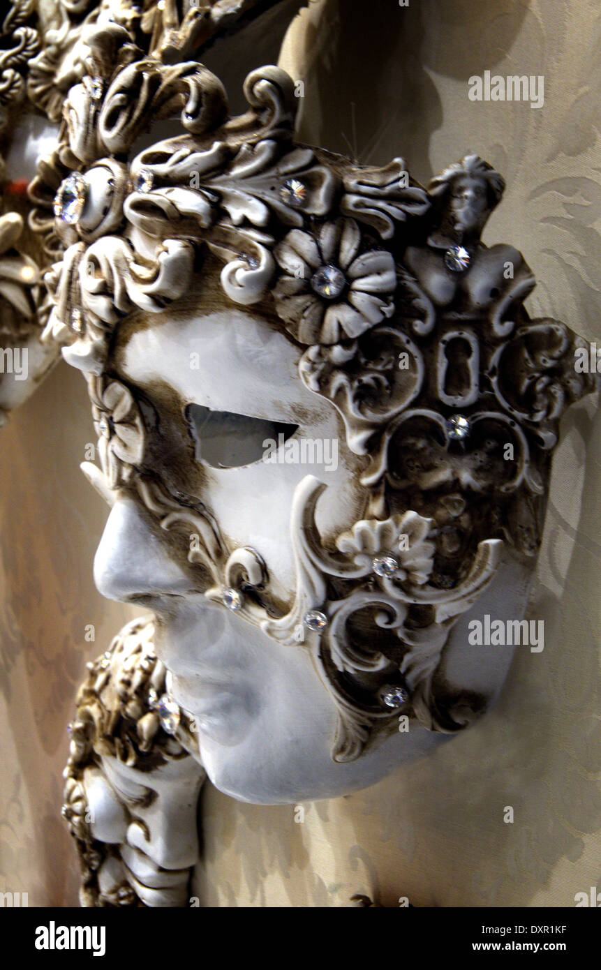 Venetian hand maded and painted decorated mask on Carnival in Venice Stock Photo