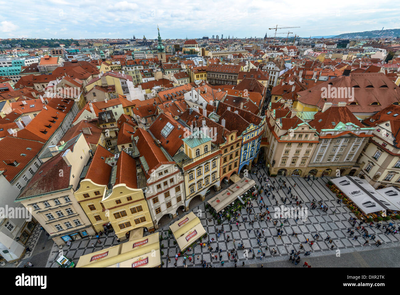 Prague - September 21: Old town square crowded with tourists on September 21, 2013 in Prague. Stock Photo