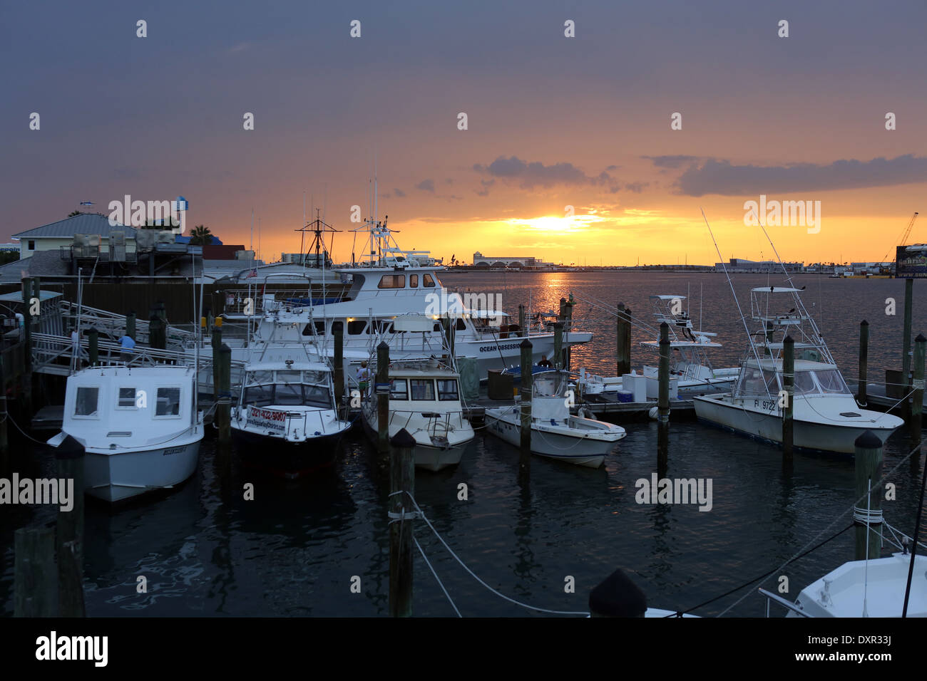 Cape Canaveral, USA Boats in marina at sunset Stock Photo