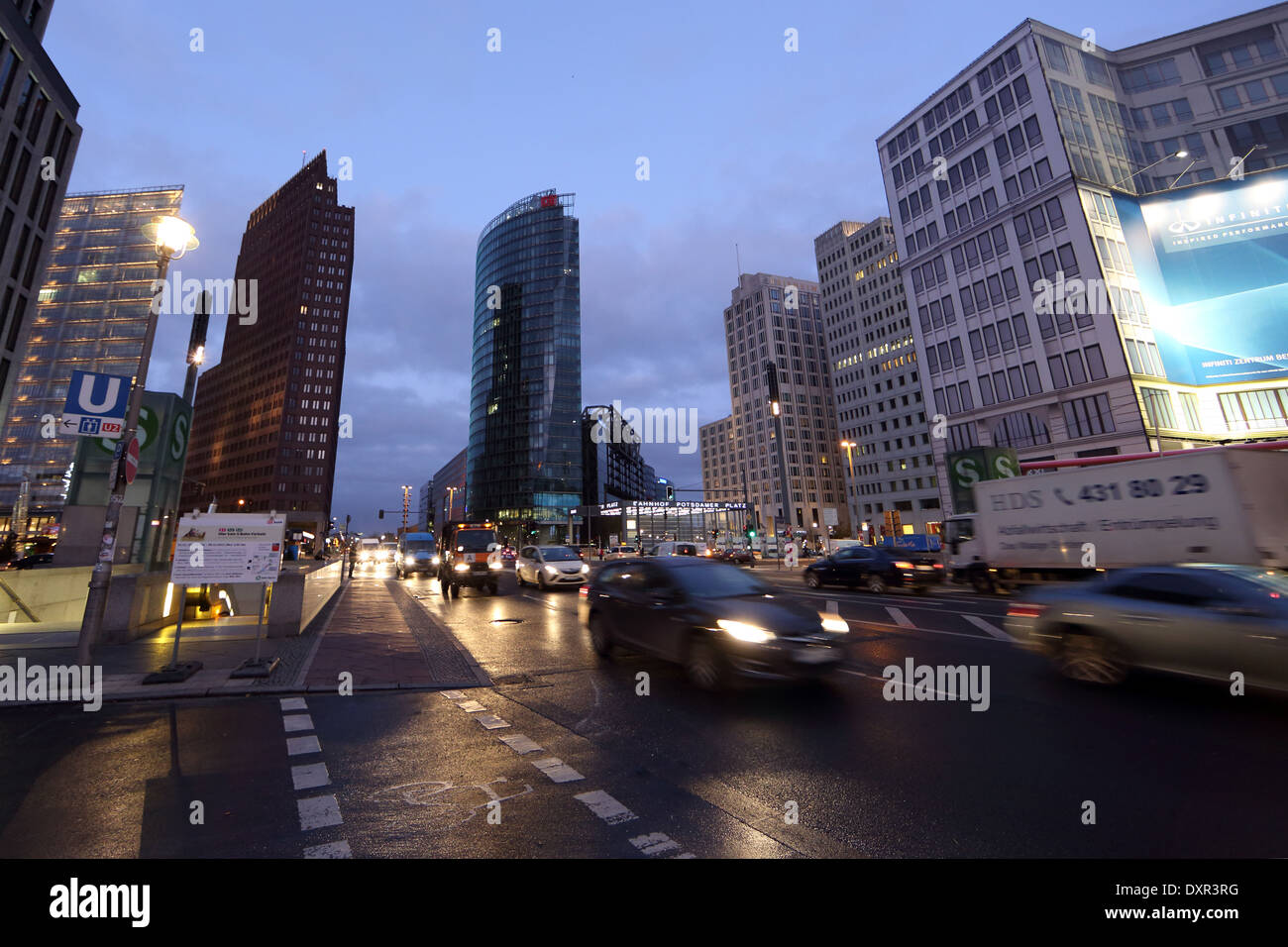 Berlin, Germany, view from the Leipziger Strasse Potsdamer Platz at night Stock Photo