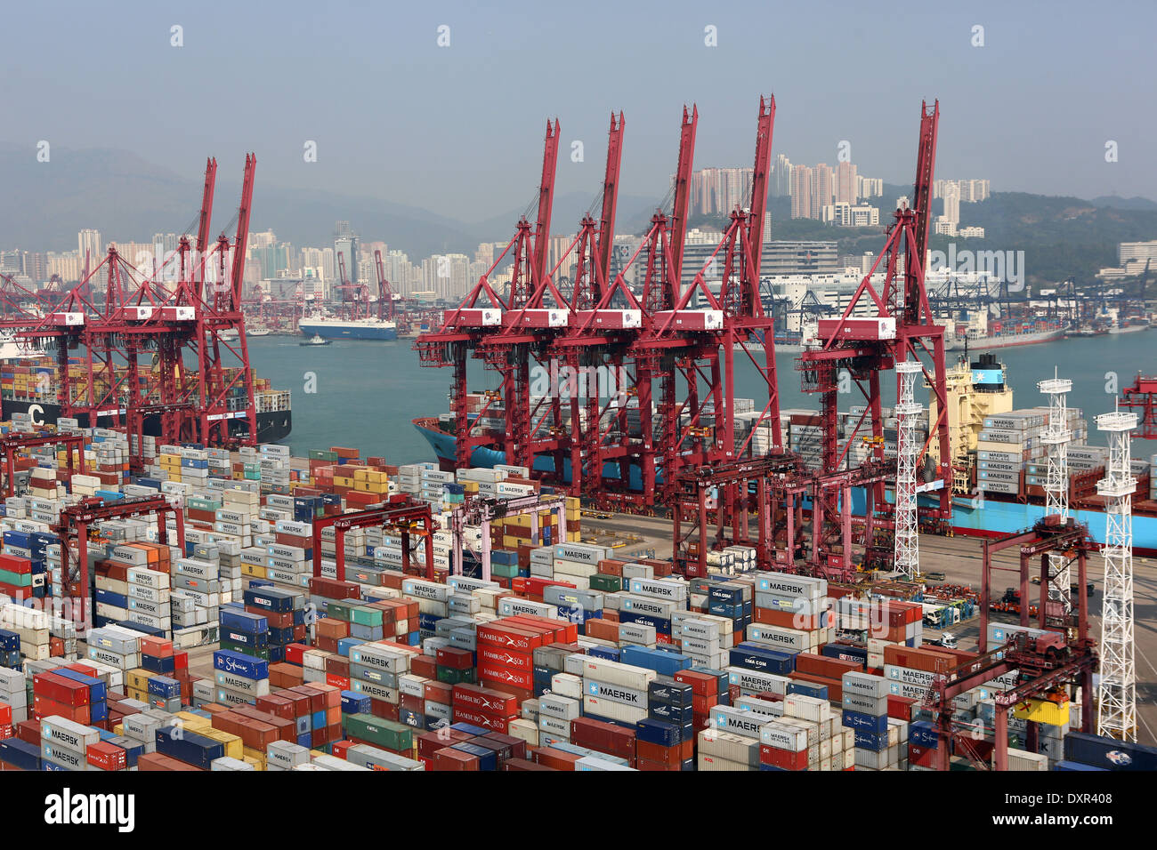 Hong Kong, China, loading cranes in the Hong Kong International Terminal, Container Port Stock Photo