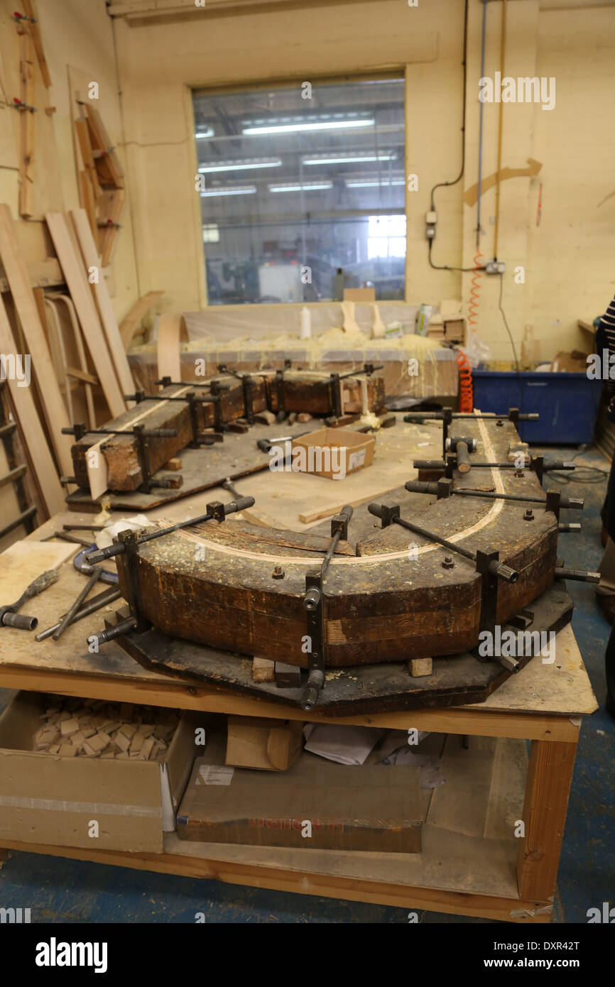 Morgan Rear Wheel Morgan Motor Car factory showing the jig that shapes the rear wheel ...