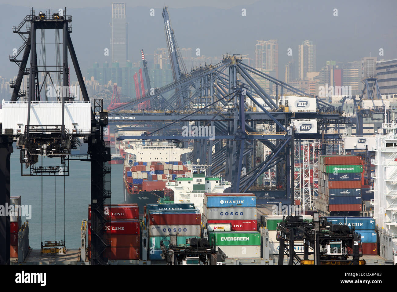 Hong Kong, China, loading cranes in the Hong Kong International ...