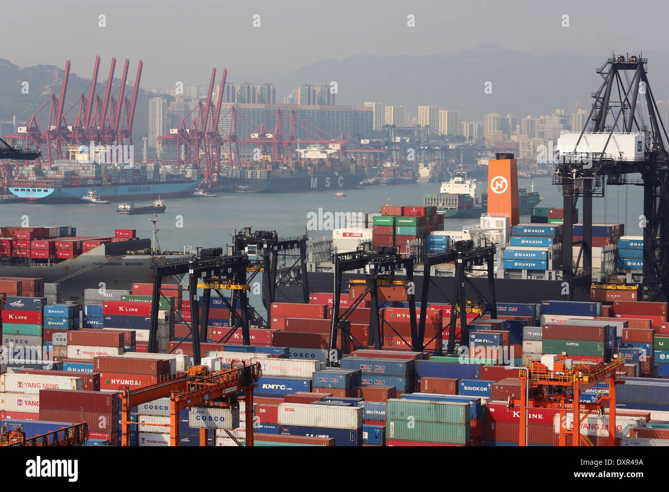 Hong Kong, China, the container harbor in Hong Kong International Terminal Stock Photo