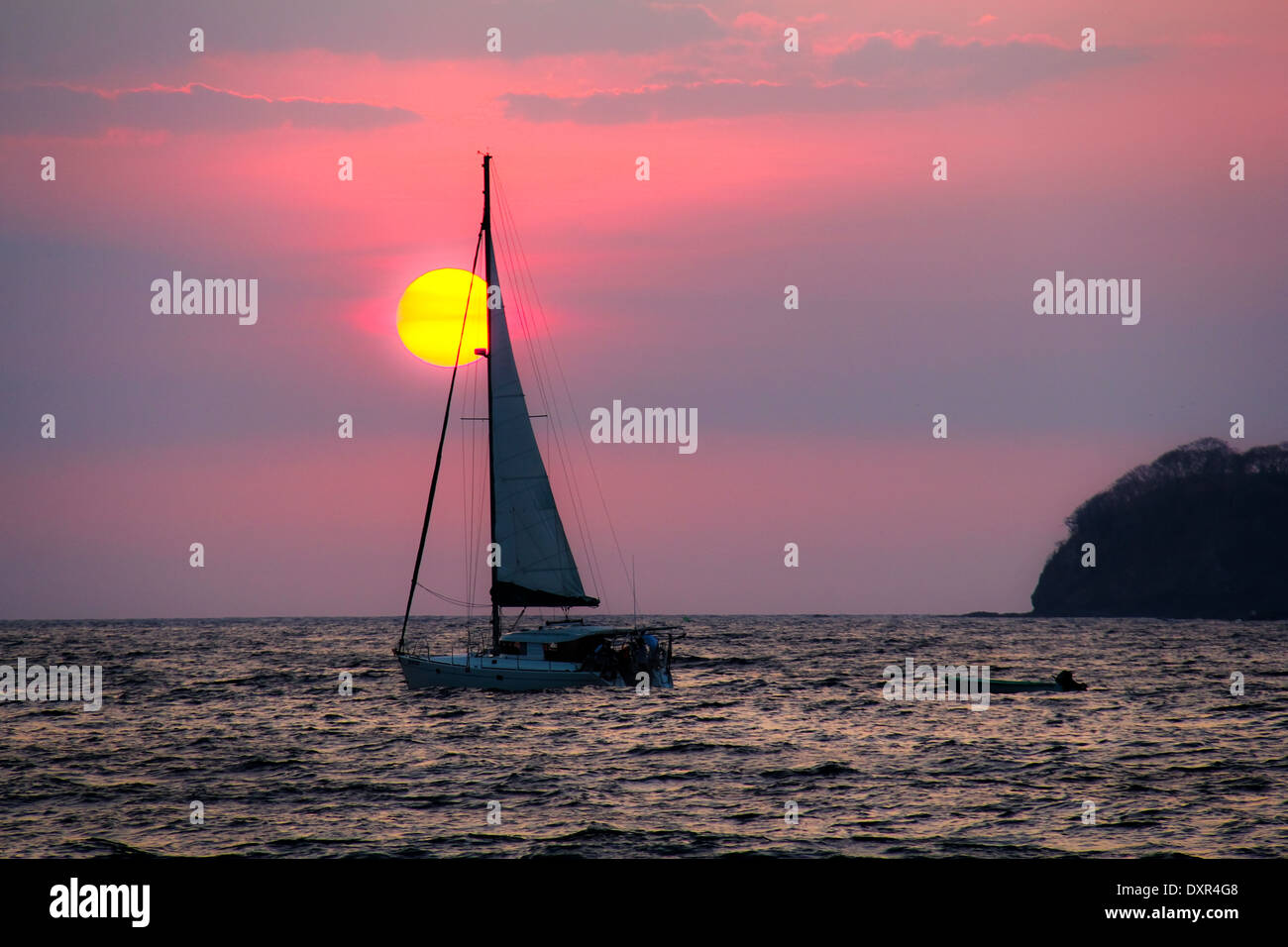 Sailboat Sunset Costa Rica Stock Photo