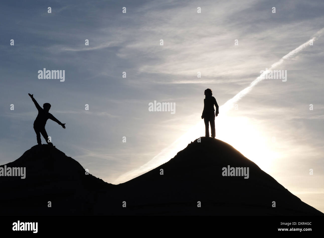Schepsdorf, Germany, silhouette, women stand on hills of sand Stock Photo