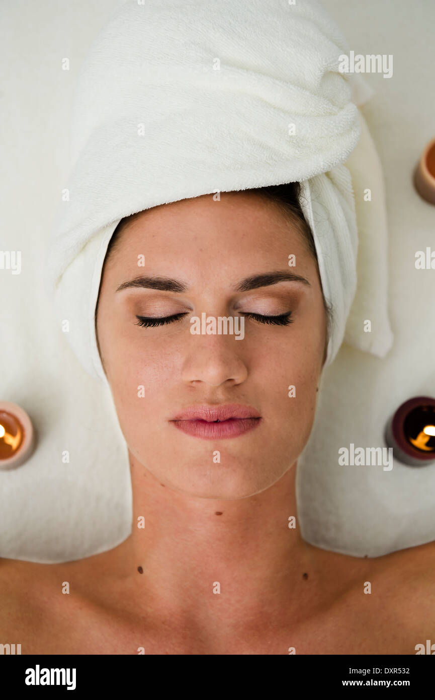 Young woman relaxing in health spa Stock Photo