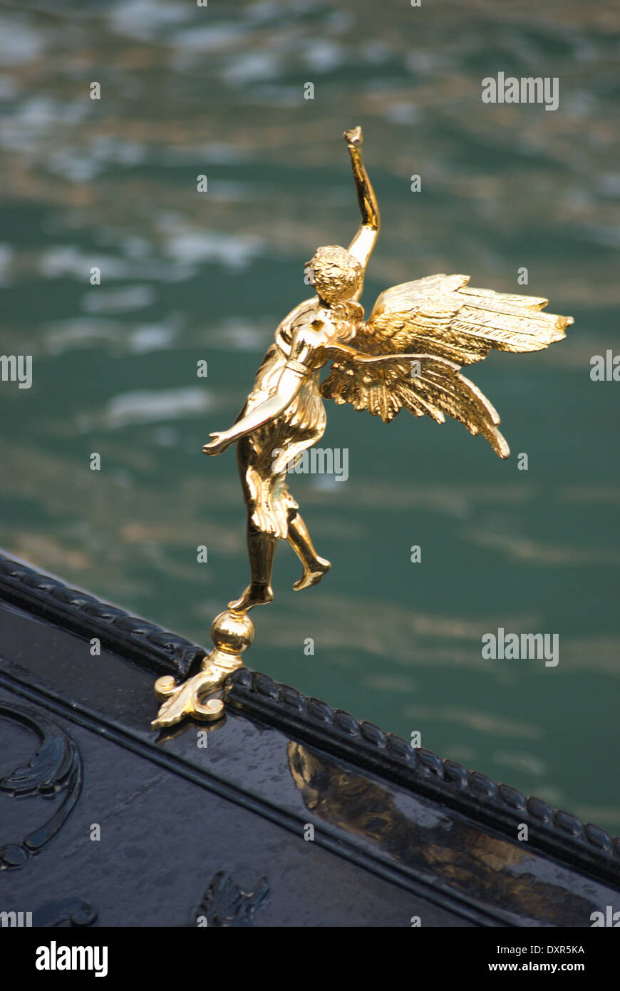 Traditional wooden boat Gondola in Venice close up and detail Stock Photo