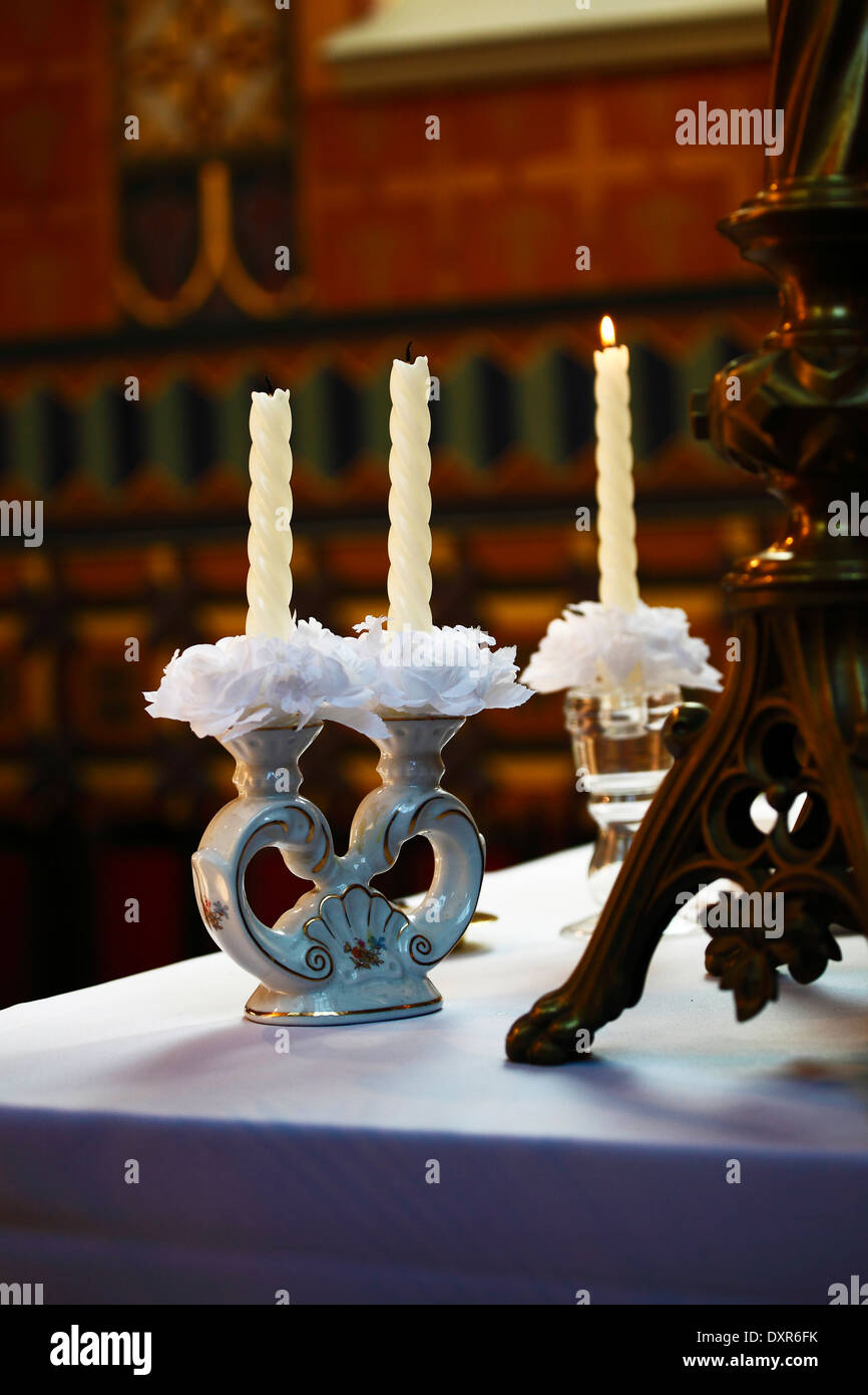 Porcelain Candleholder in the Church Stock Photo