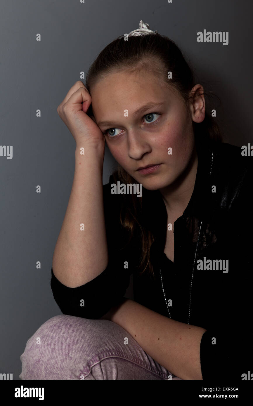 sad and depressed young girl Stock Photo