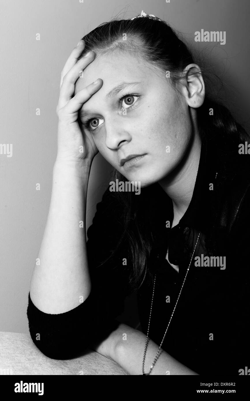 sad and depressed young girl Stock Photo