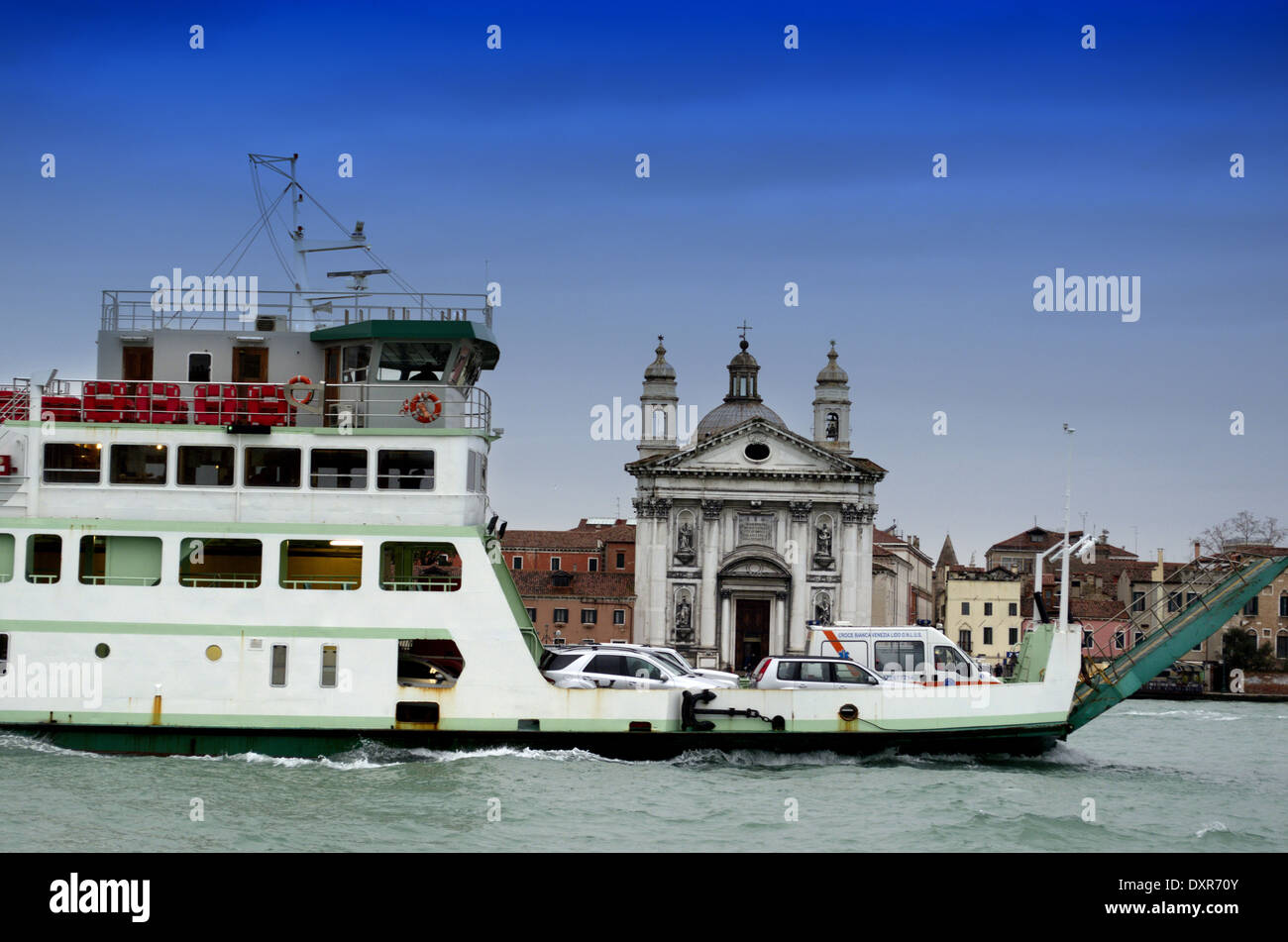 Ship in the grand channel in Venice in Italy Stock Photo