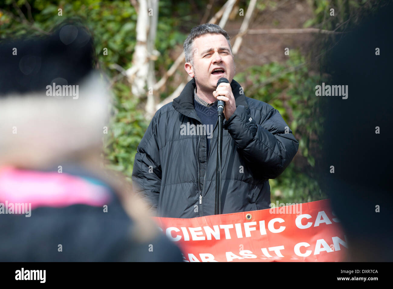 Exeter, Devon, UK Badger Trust CEO Dominic Dyers talks at the Exeter March Against The Badger Cull at the Exeter demonstration - 29th of March 2014 - Exeter, Devon UK Credit:  alyons/Alamy Live News Stock Photo