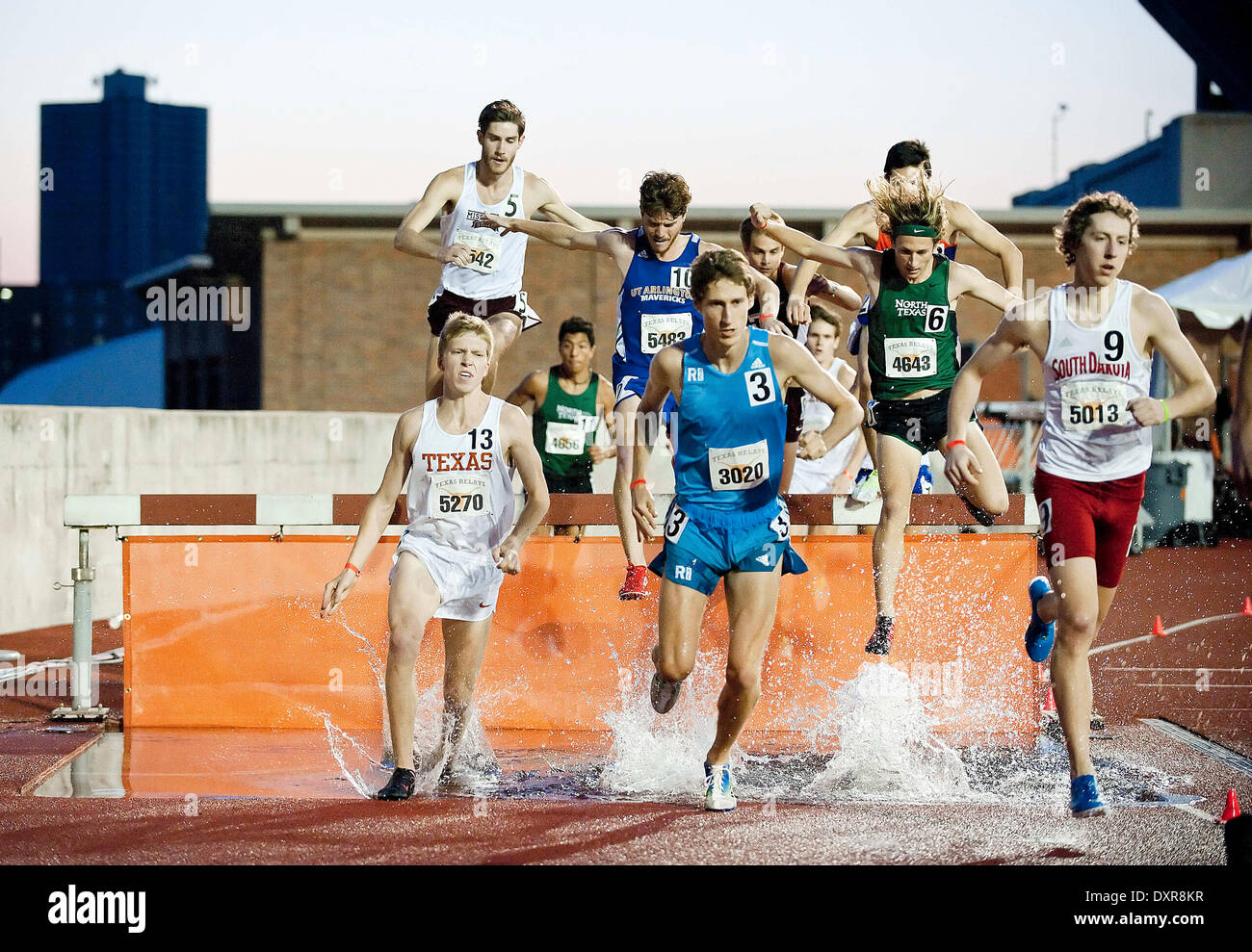 Austin, Texas, USA. 27th Mar, 2014. March 27, 2014: Men's 3000 Meter Steeplechase at The 87th Clyde Littlefield Texas Relays at Mike A. Myers Stadium, Austin, Texas. Credit:  csm/Alamy Live News Stock Photo