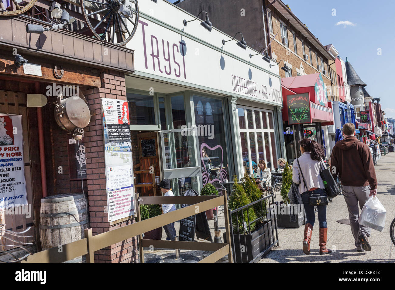 Shops and cafes in Adams Morgan neighborhood, Washington DC, District of Columbia. Stock Photo