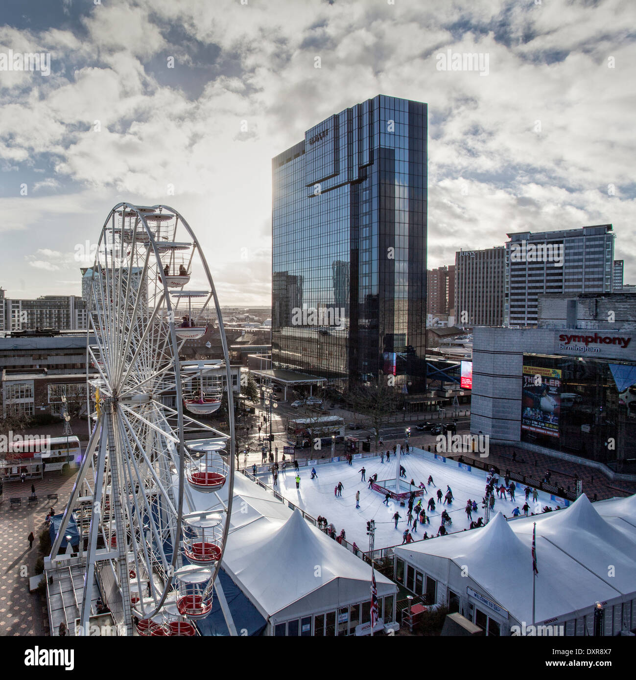 View from New Birmingham library roof garden at Christmas, showing