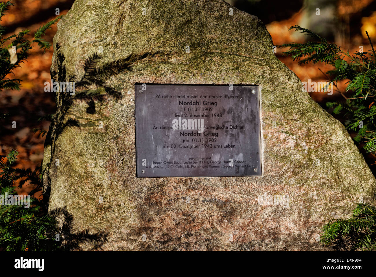 Kleinmachnow Germany Nordahl Grieg Memorial Stone Stock - 