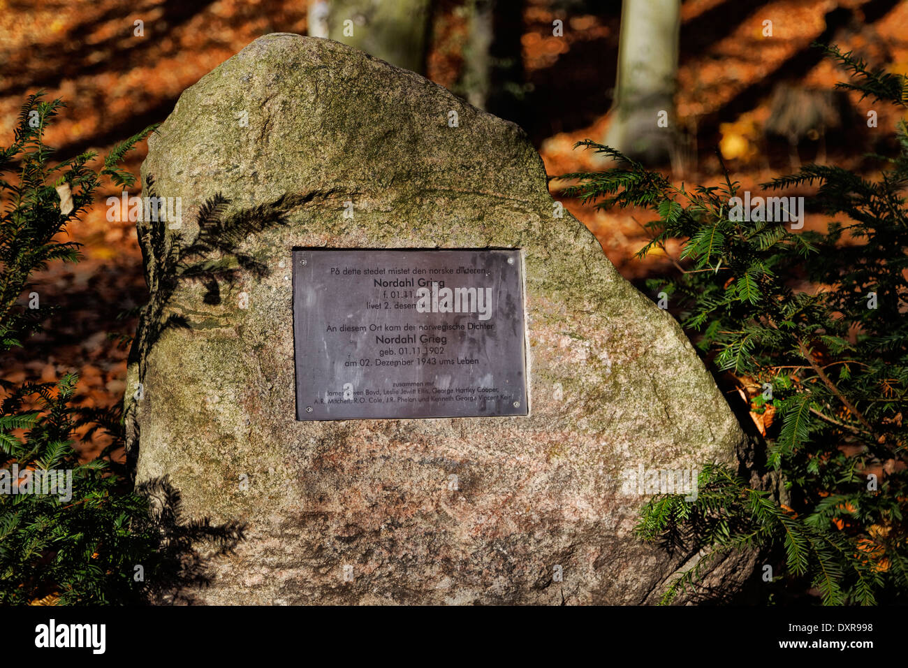 Kleinmachnow, Germany, Nordahl Grieg Memorial Stone Stock Photo