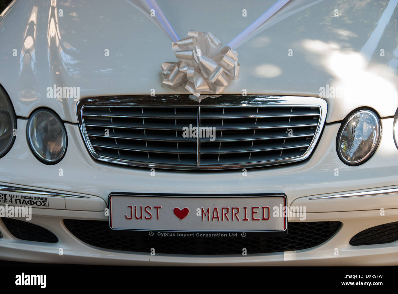Wedding limousine with custom number plate. Stock Photo