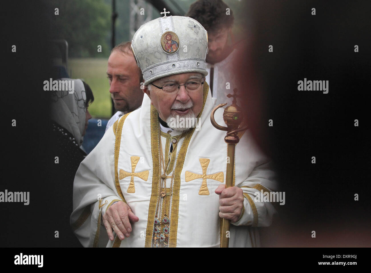 Archbishop Simeon of Brno and Olomouc attends an orthodox service in honour of St Cyril and Methodius in Mikulcice, Czech Rep. Stock Photo