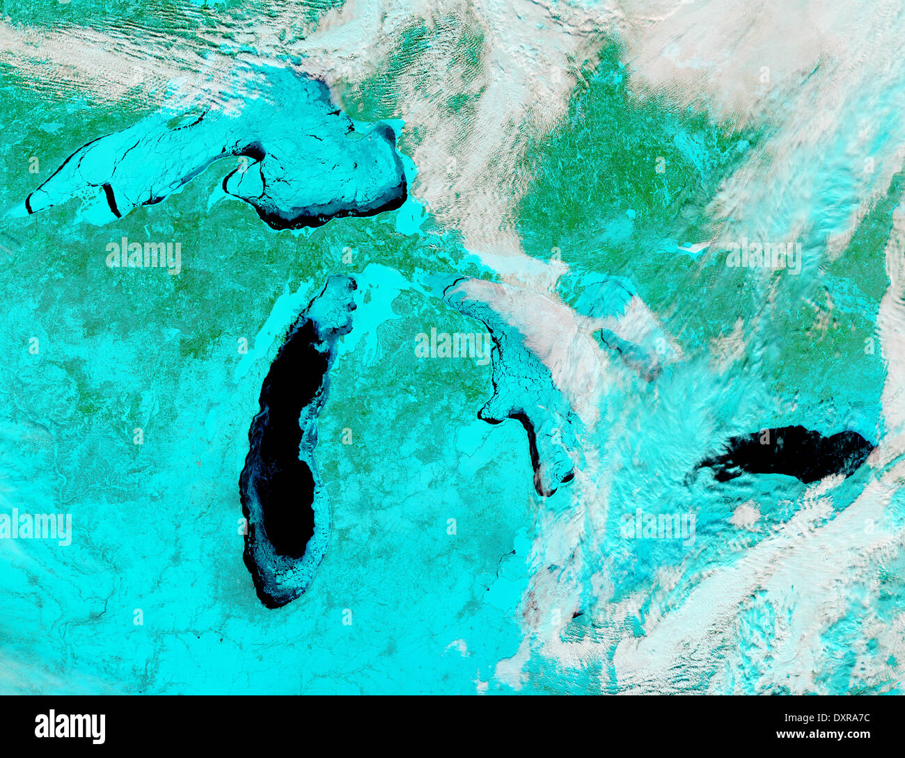 Ice on the Great Lakes as seen from space, Feb. 19, 2014. Stock Photo