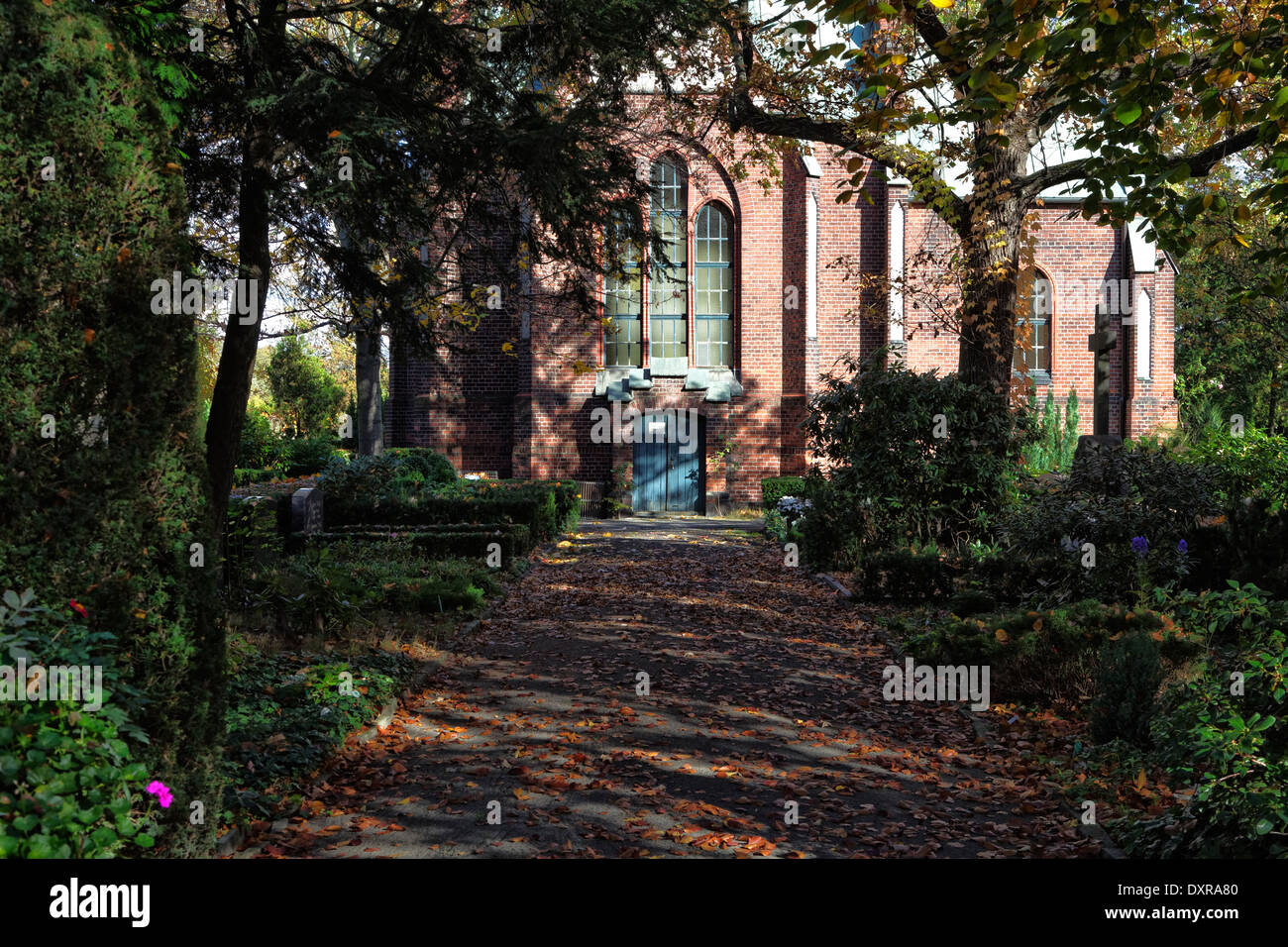 Berlin, Germany, neo-Gothic cemetery chapel in the cemetery Grunewald Stock Photo