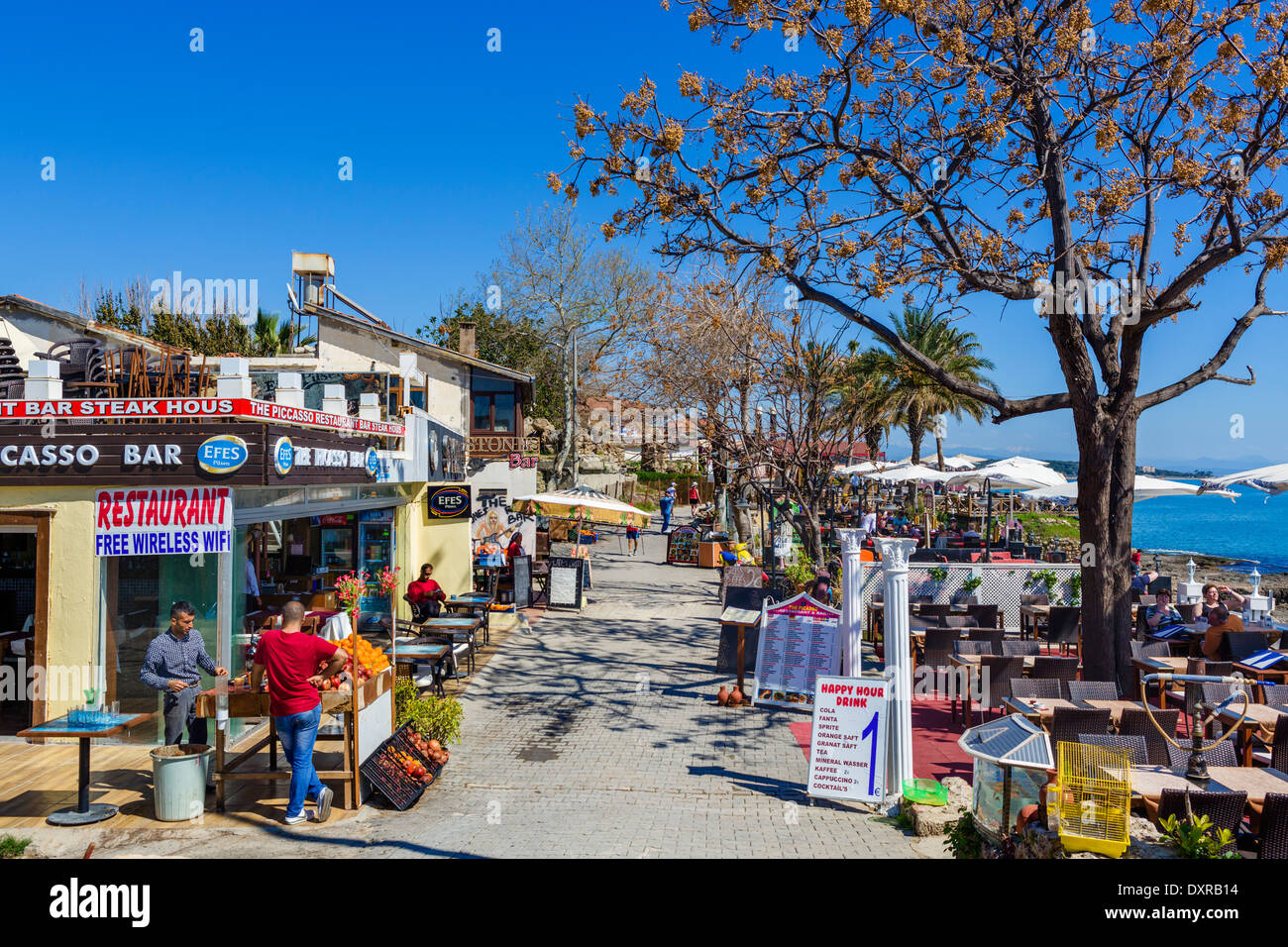 Waterfront restaurant in the old town, Side, Antalya Province, Turkey Stock Photo