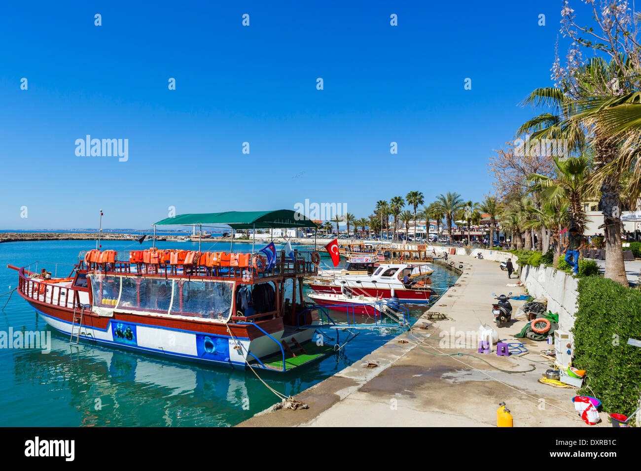 Boats in the harbour in the old town, Side, Antalya Province, Turkey Stock Photo