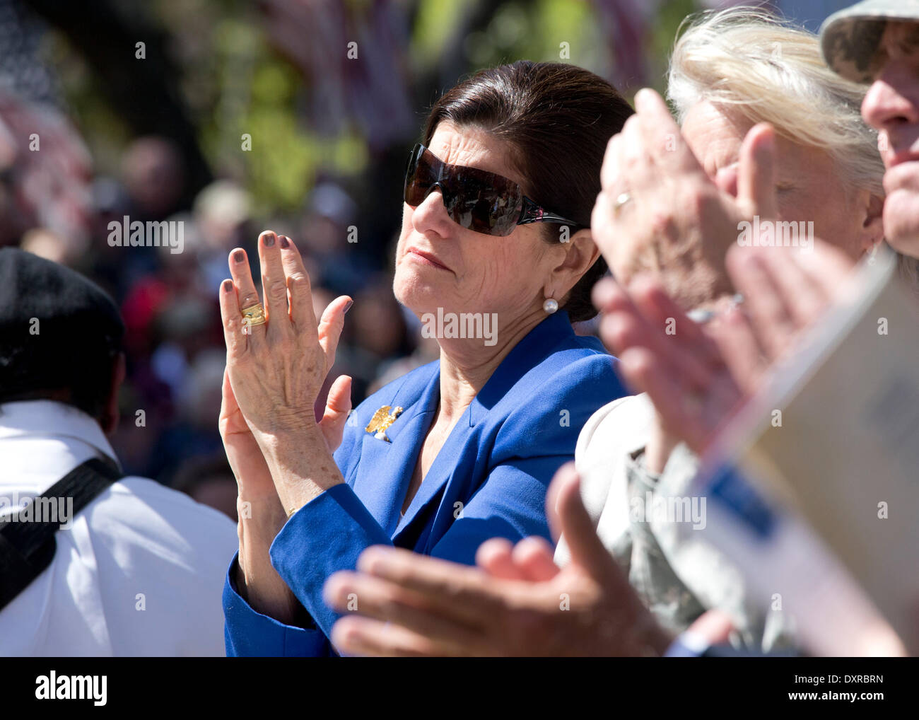 Luci Johnson, daughter of former Pres. Lyndon Johnson, at dedication ceremony for the Texas Capitol Vietnam Veterans Monument. Stock Photo