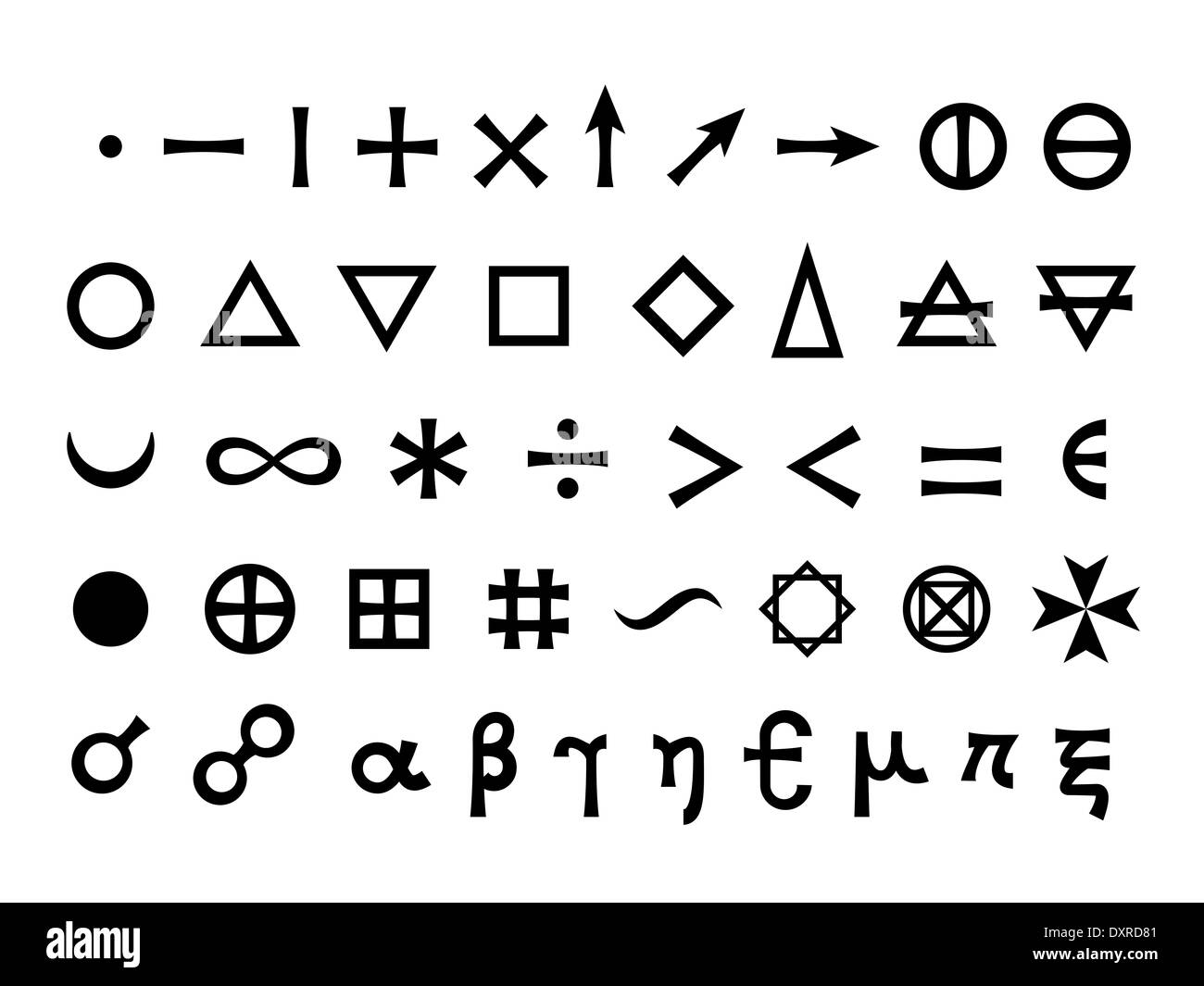 Basic Signs, Fundamental Elements and Mathematical Symbols (Mystique Symbols set) Stock Photo