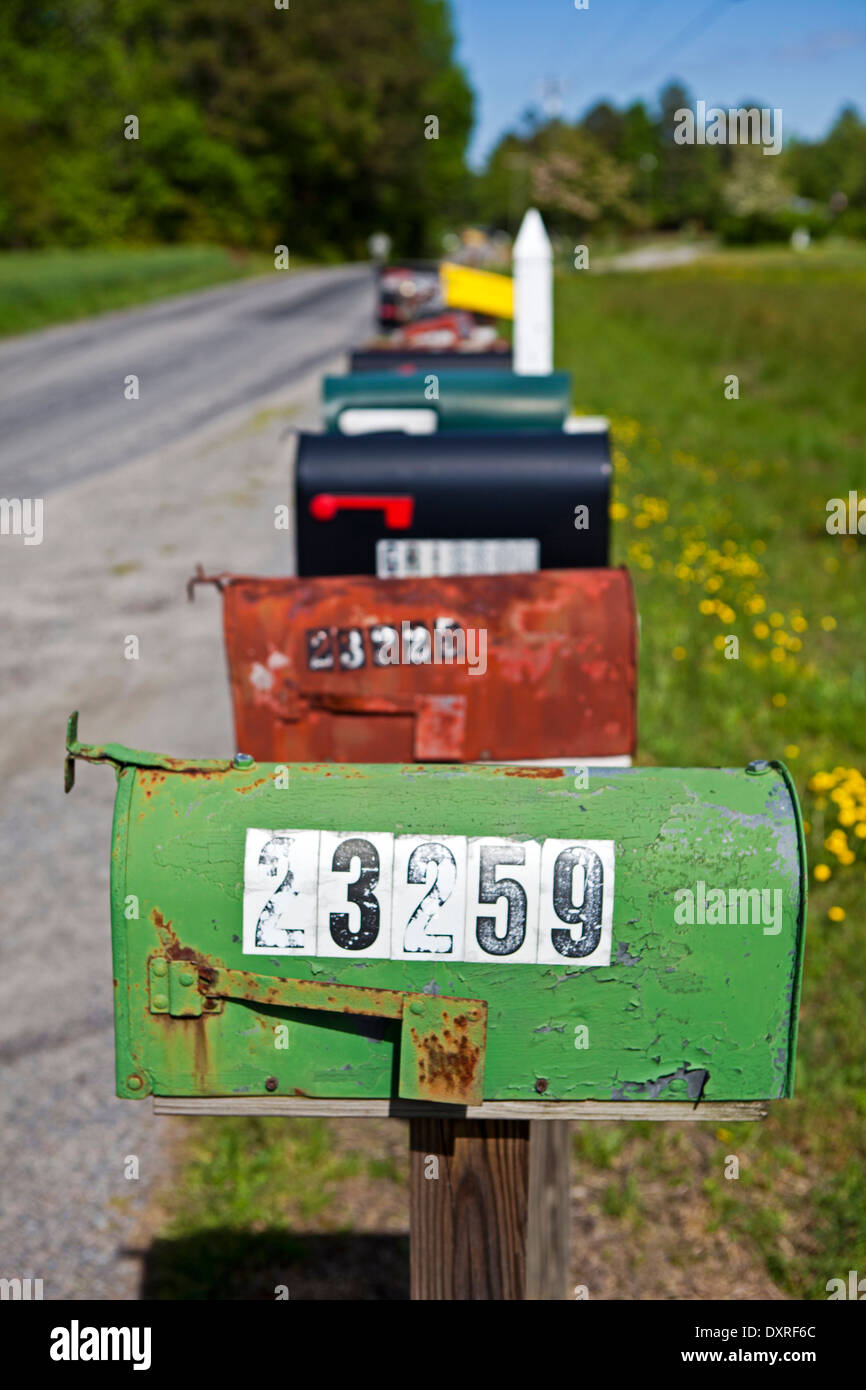 Rural mailboxes lined up along country road Stock Photo Alamy