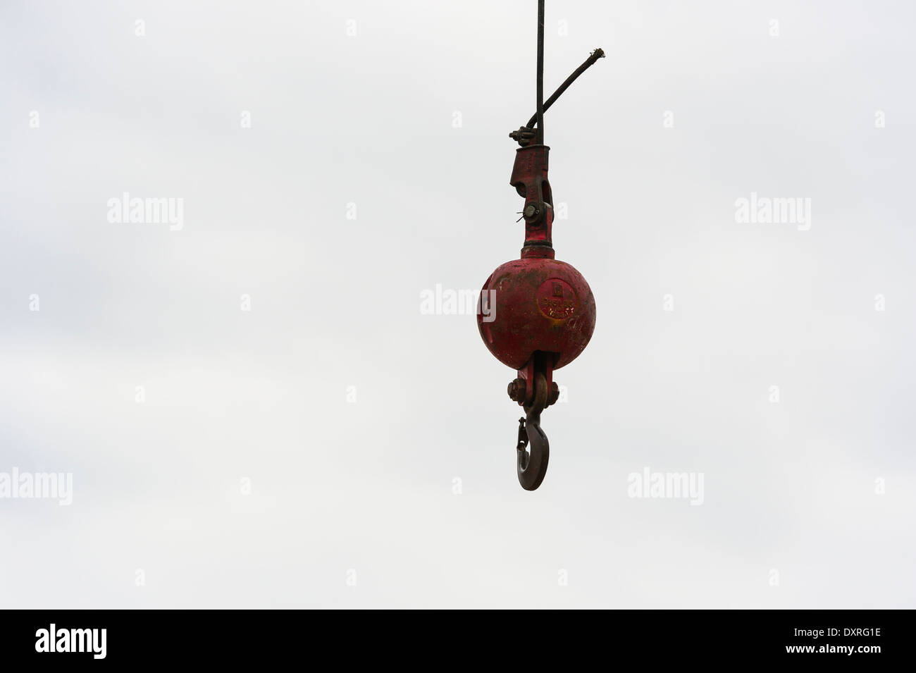 Cable ball hook and rigging hanging from a crane Stock Photo