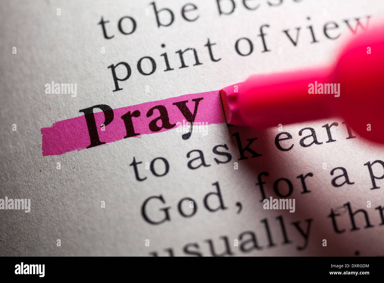 Fake Dictionary, definition of the word pray. Stock Photo