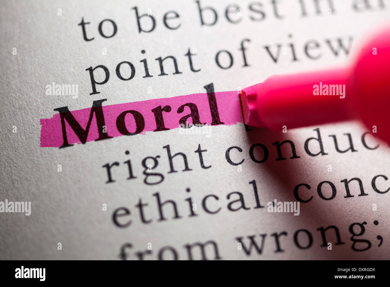 Fake Dictionary, definition of the word moral. Stock Photo