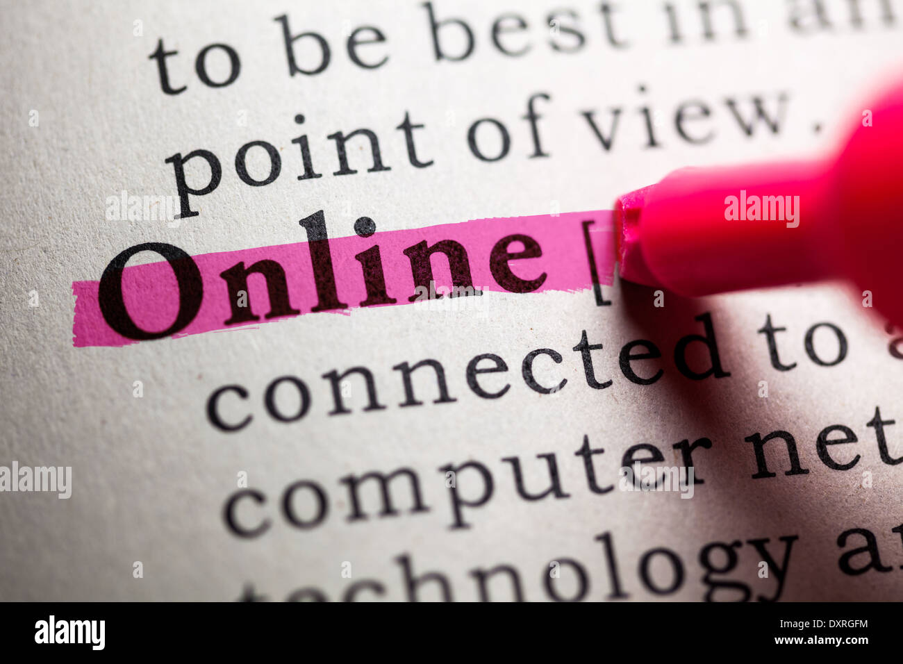 Fake Dictionary, definition of the word online. Stock Photo