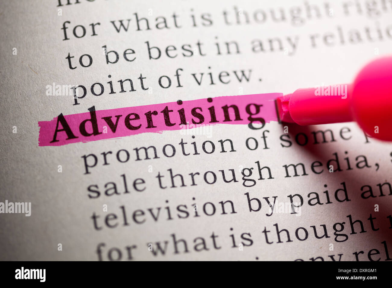 Fake Dictionary, definition of the word advertising Stock Photo Alamy